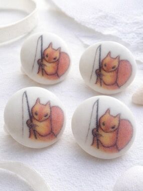 Beatrix Potter Squirrel Nutkin Buttons 5/8" Fishing Rod Lot of 4